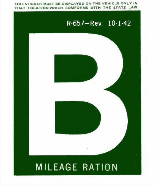 "B" gas ration sticker.