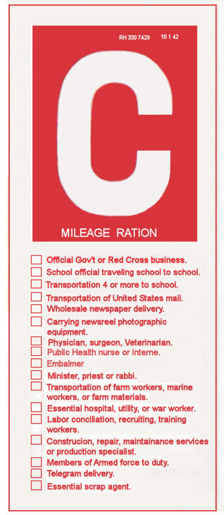 "C" gas ration sticker.