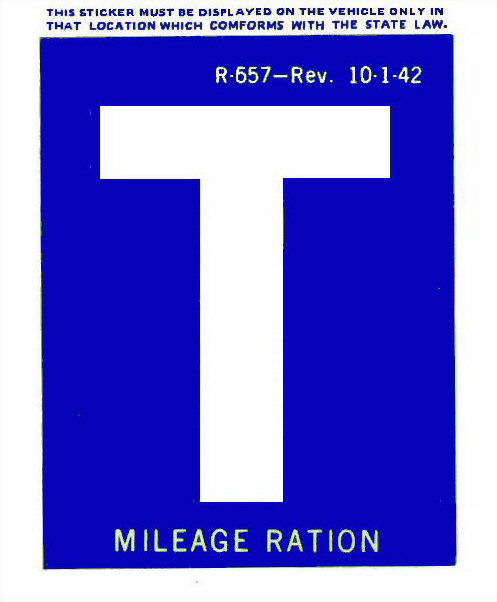 "T" gas ration sticker.