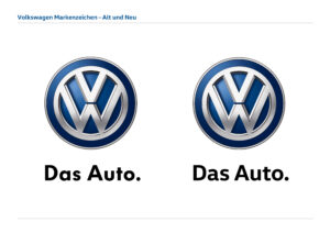 Volkswagen's new signature typeface by MetaDesign in collaboration with Hannes von Döhren. (before on left and after on right).