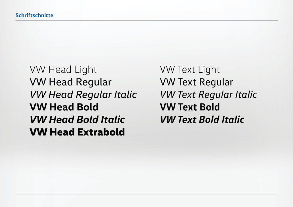 Volkswagen's new “Volkswagen Head” and “Volkswagen Text” signature typeface by MetaDesign in collaboration with Hannes von Döhren.