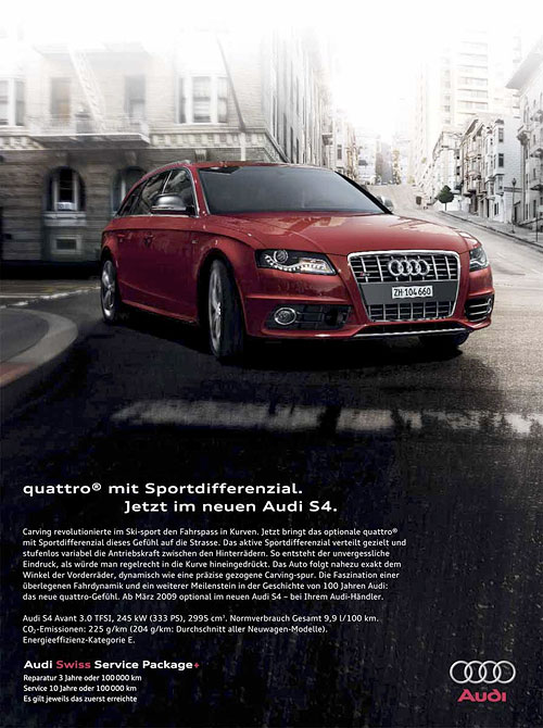 Audi print ad for Audi Quattro, Switzerland.