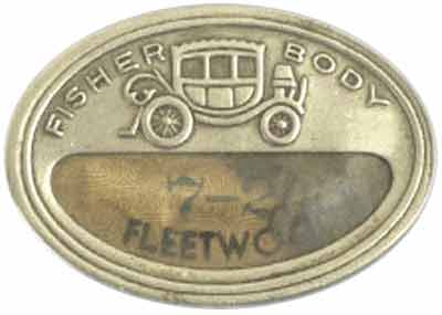 Fleetwood's Fisher Body plaque. (source: Coachbuilt) ©2004 Mark Theobald - All rights reserved.