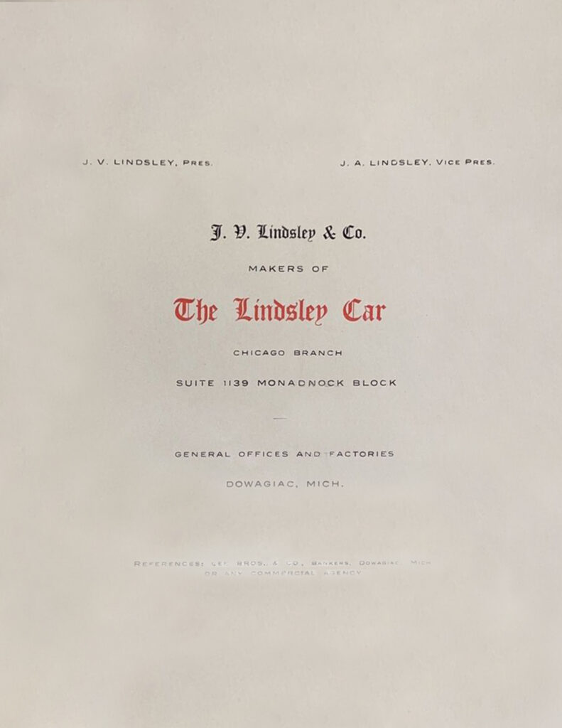 1908 Lindsey brochure interior page.