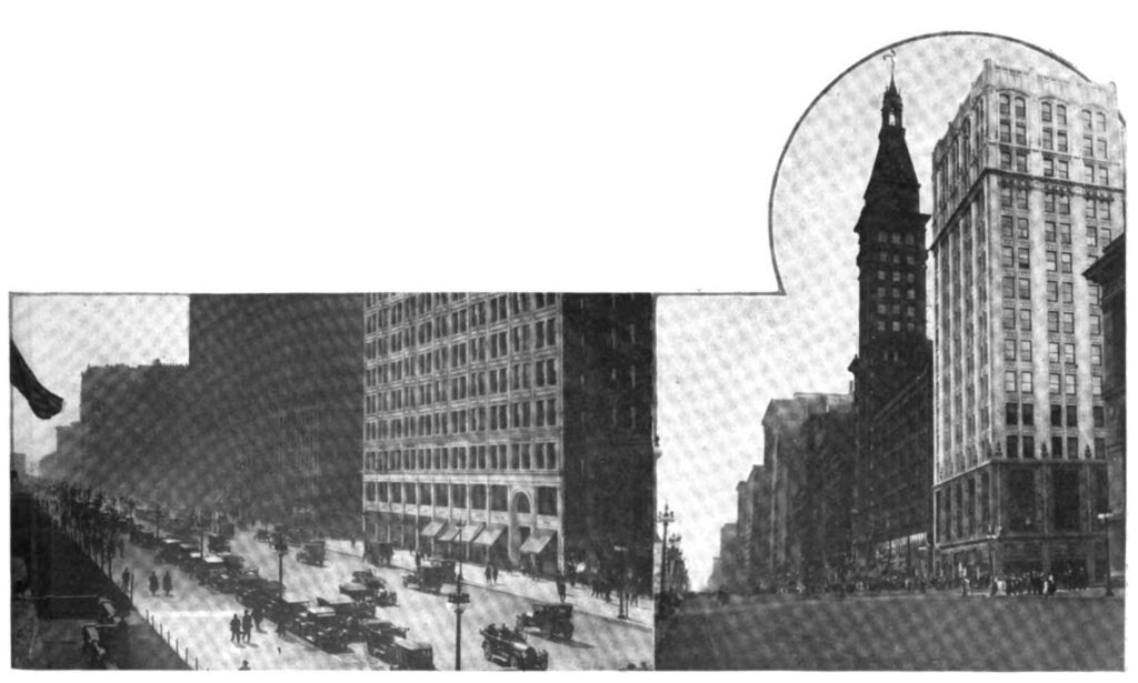 Here are two views of Michigan avenue, Chicago, before and after the gasoline-less request. At the left it is shown during normal—not rush hour—traffic; at the right, on motorless Sunday.