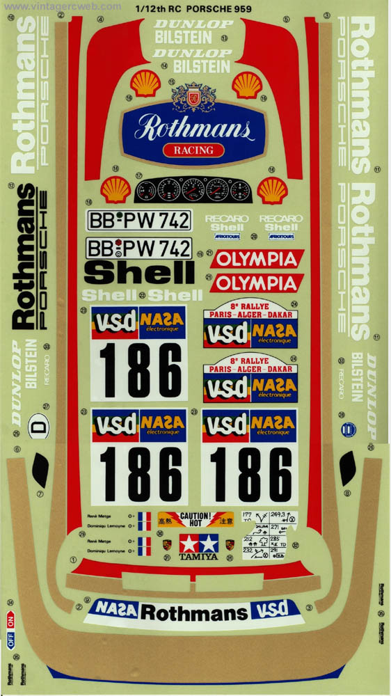 Tamiya Rothmans Porsche 959 decal.