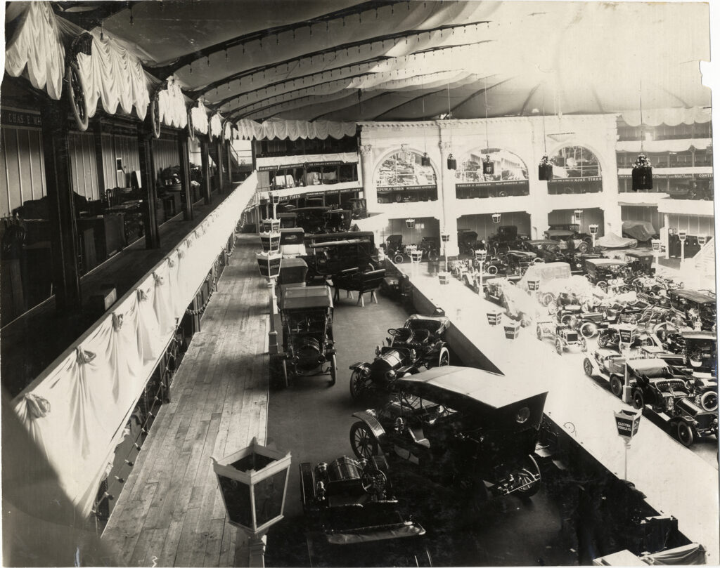 Apperson cars on exhibit during the 1909 New York Auto Show held at Madison Square Garden. (source: National Automotive History Collection, Detroit Public Library.)