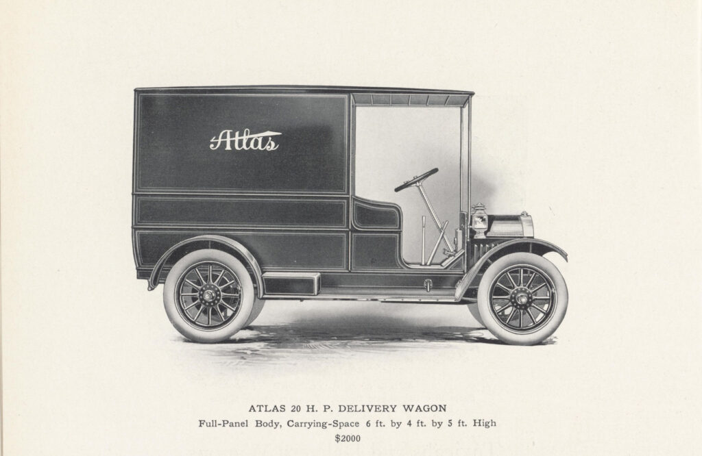 Atlas 20hp Delivery Wagon. (source: Early Automobile Companies Ephemera Collection, 1910-1932. Courtesy Northwestern University Transportation Library.)