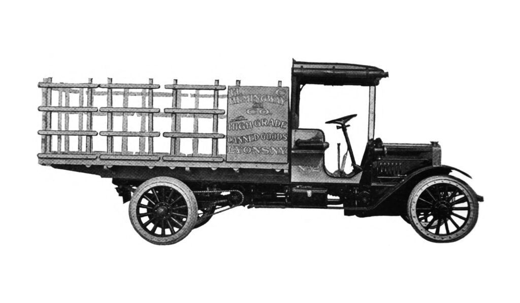 1913 Atterbury truck, equipped with the distinctive radius rods which have two horizontal and two vertical motions. These rods eliminate all undue strain.