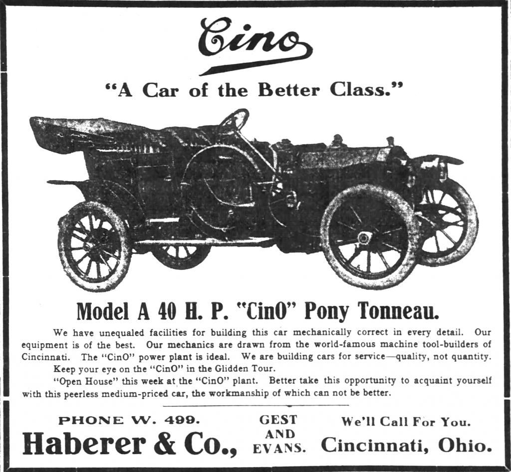 1910 Haberer & Co. ad for the Cino model 40 Pony Tonneau.