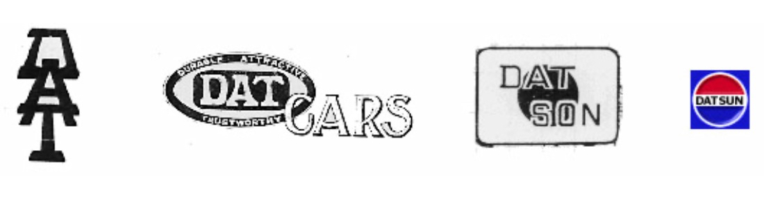 Early Datsun logo evolution. DAT, Dat Cars, Datson and Datsun.