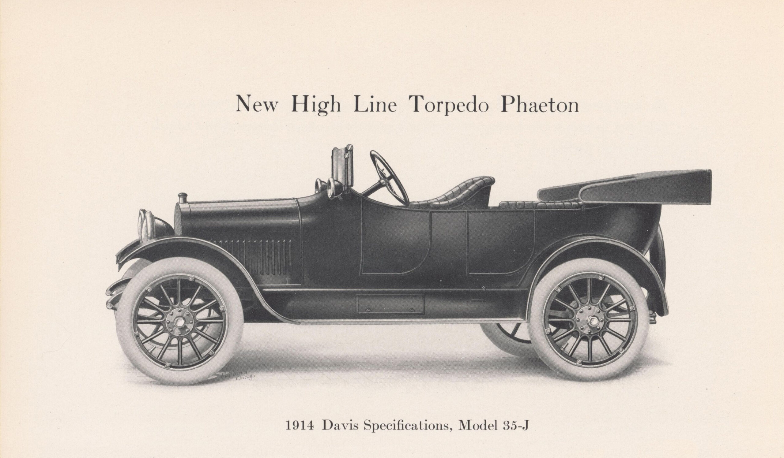 1914 Davis Torpedo Phaeton model 35-J. (source: Early Automobile Companies Ephemera Collection, 1910-1932. Courtesy Northwestern University Transportation Library)