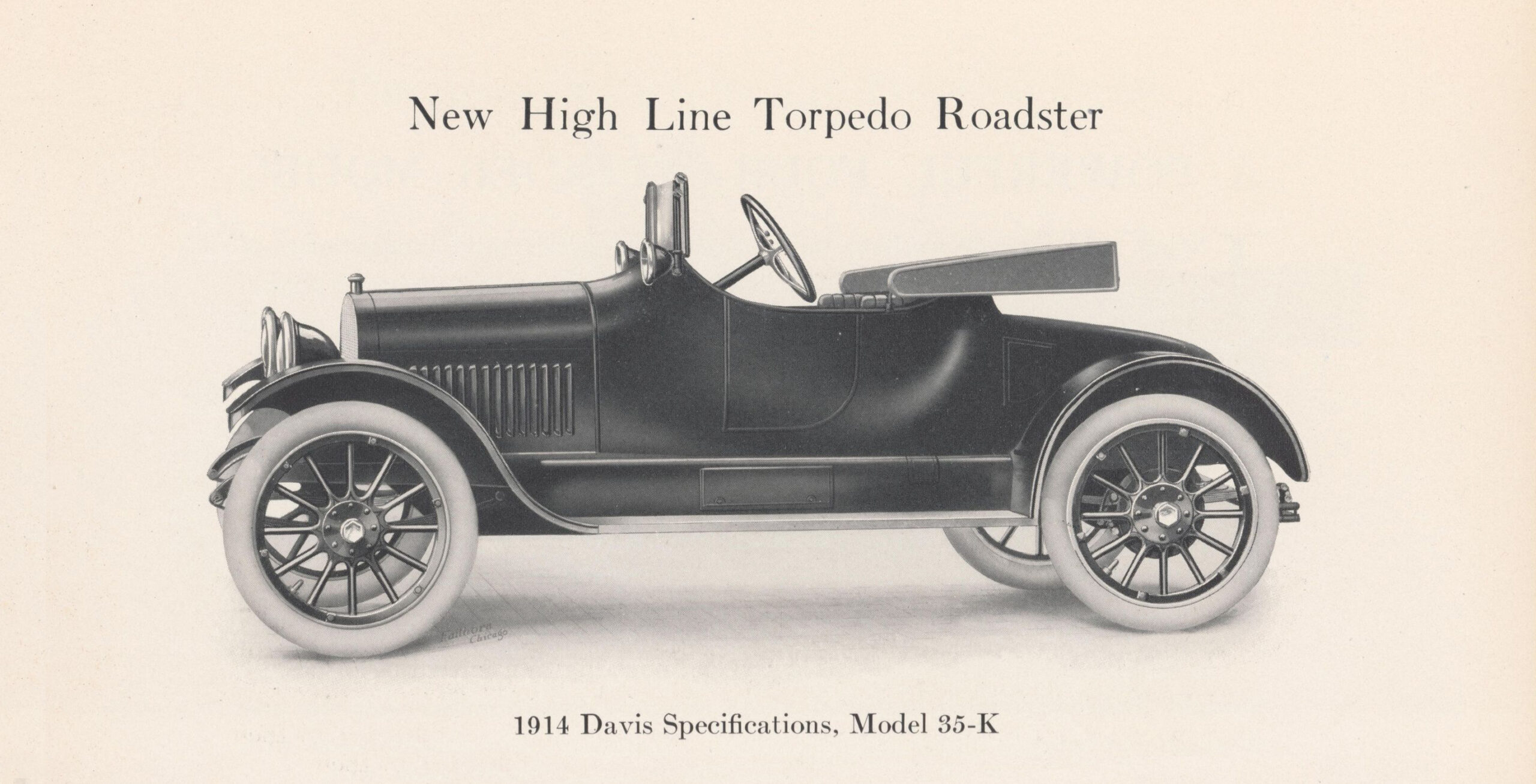 1914 Davis Torpedo Roadster model 35-K. (source: Early Automobile Companies Ephemera Collection, 1910-1932. Courtesy Northwestern University Transportation Library)