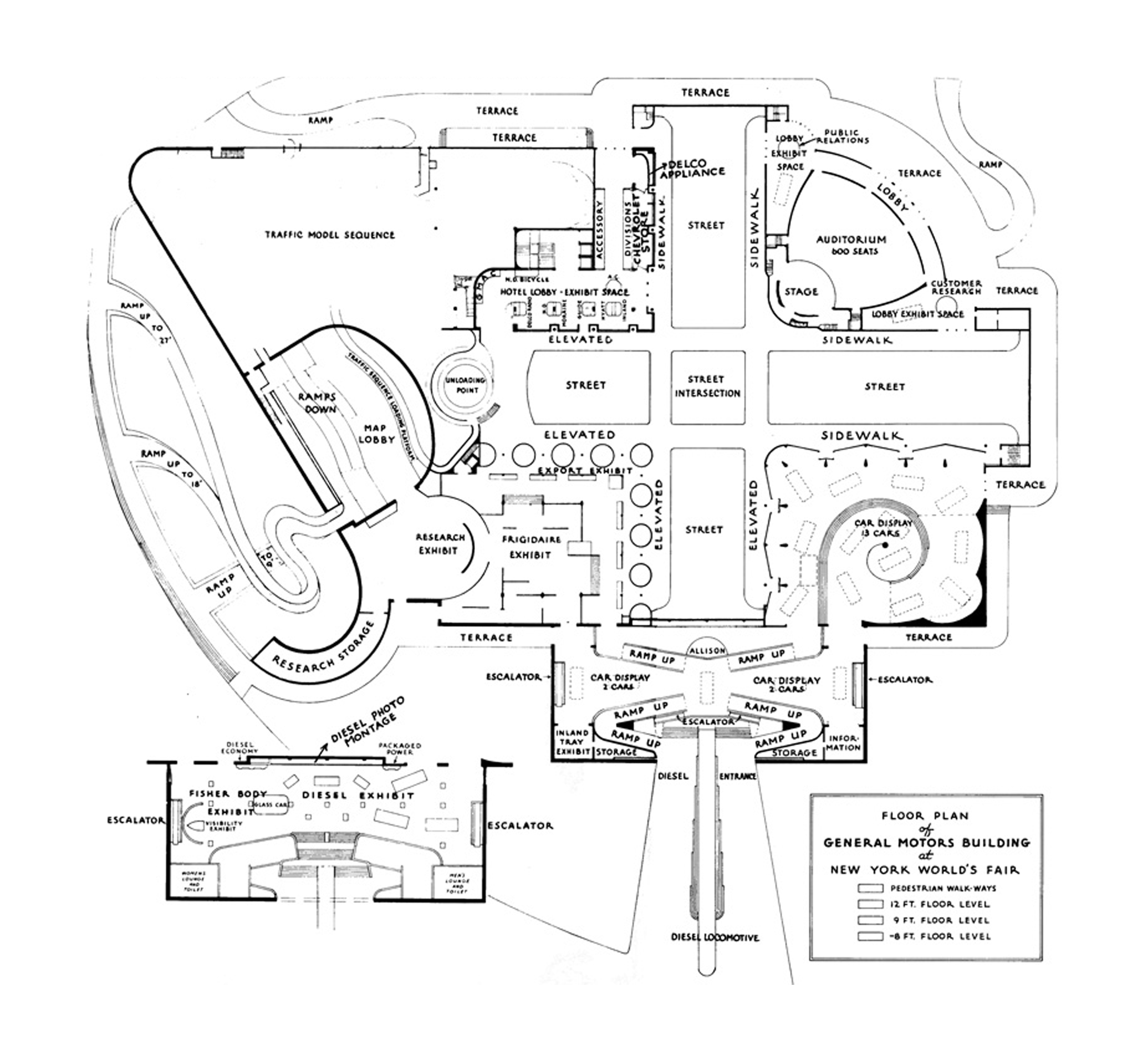 Floorplan of the GM Futurama building at the 1939 New York Wold's Fair.