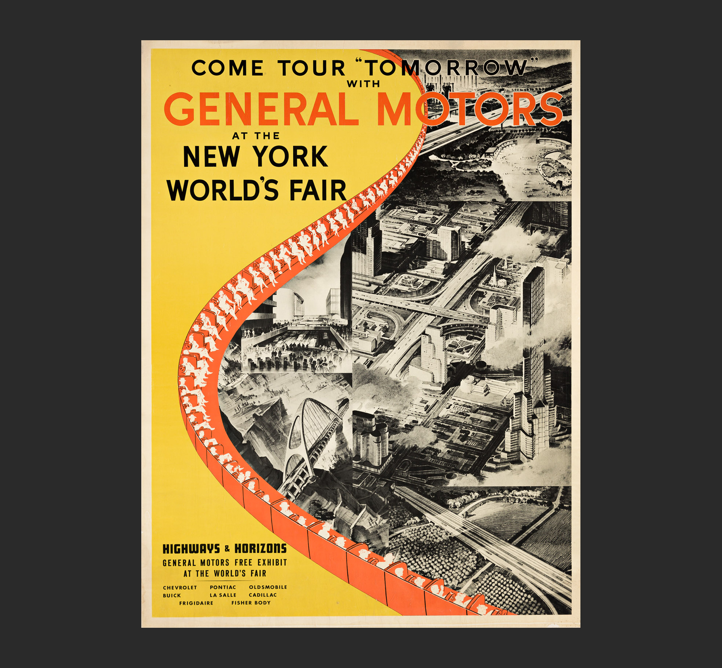 1939 New York Wold's Fair "Highways and Horizons" display by GM poster.