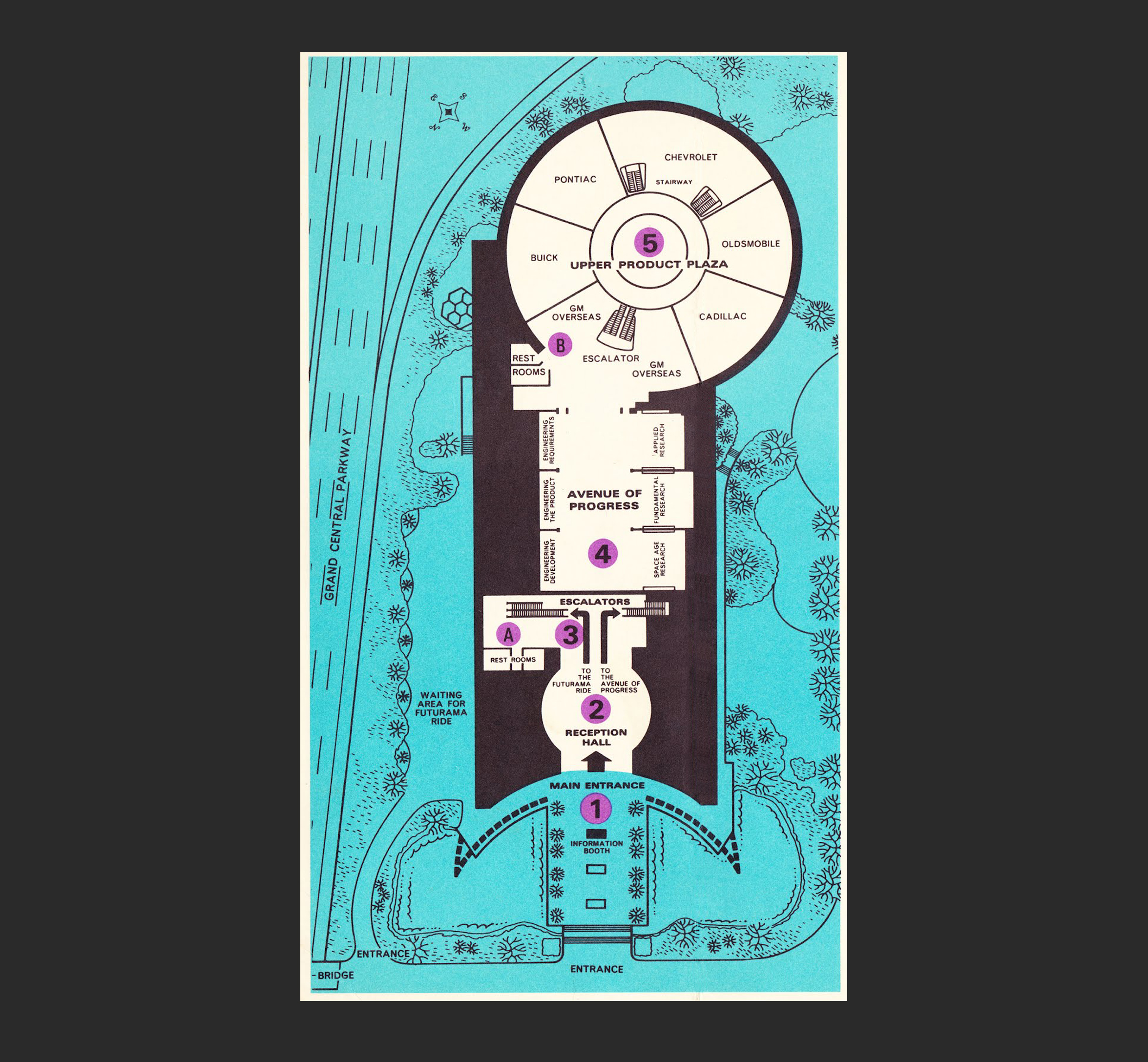 GM Futurama exhibit floor plan at the 1964-65 New York World's Fair.