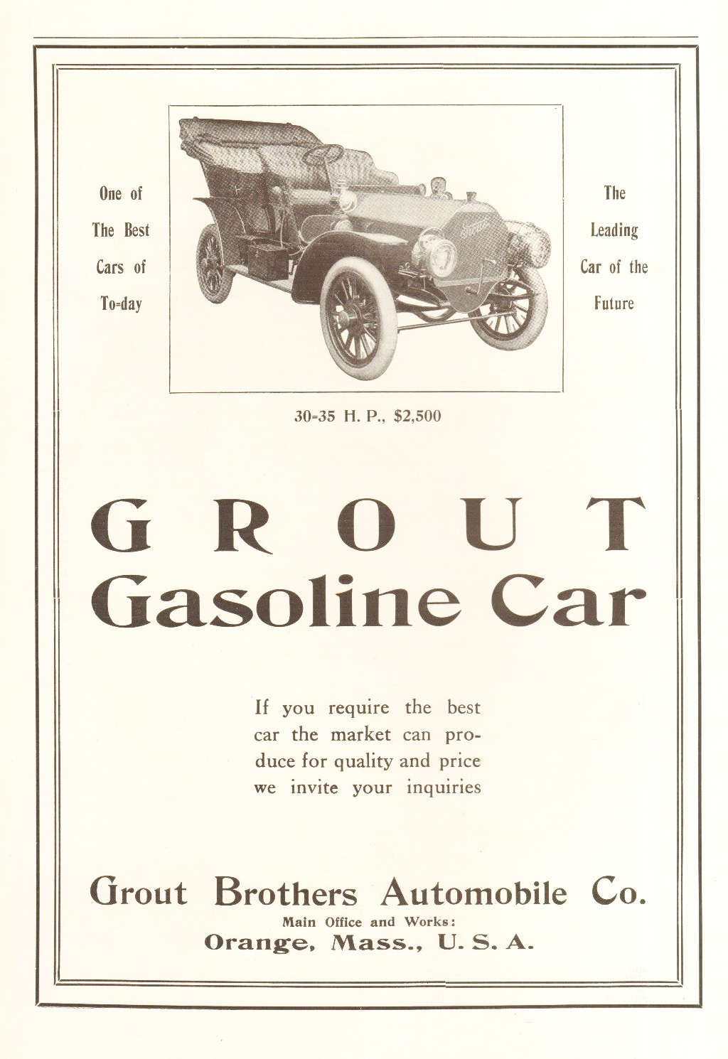 1907 Grout Gasoline Car ad.