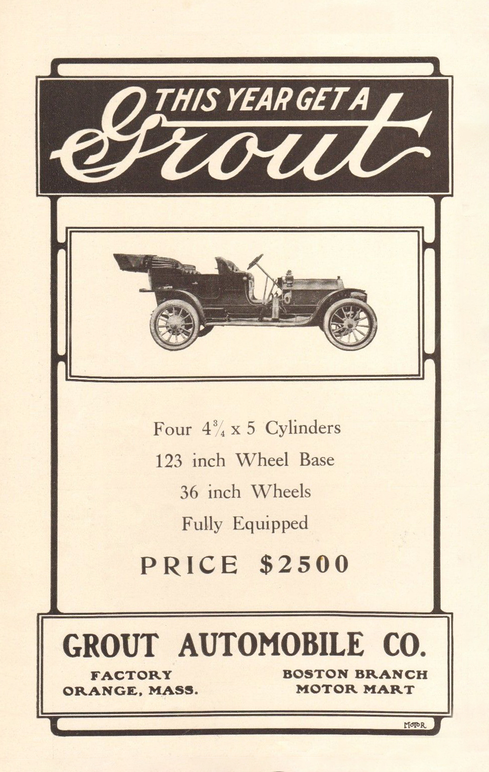 1910 "This year get a Grout" ad.