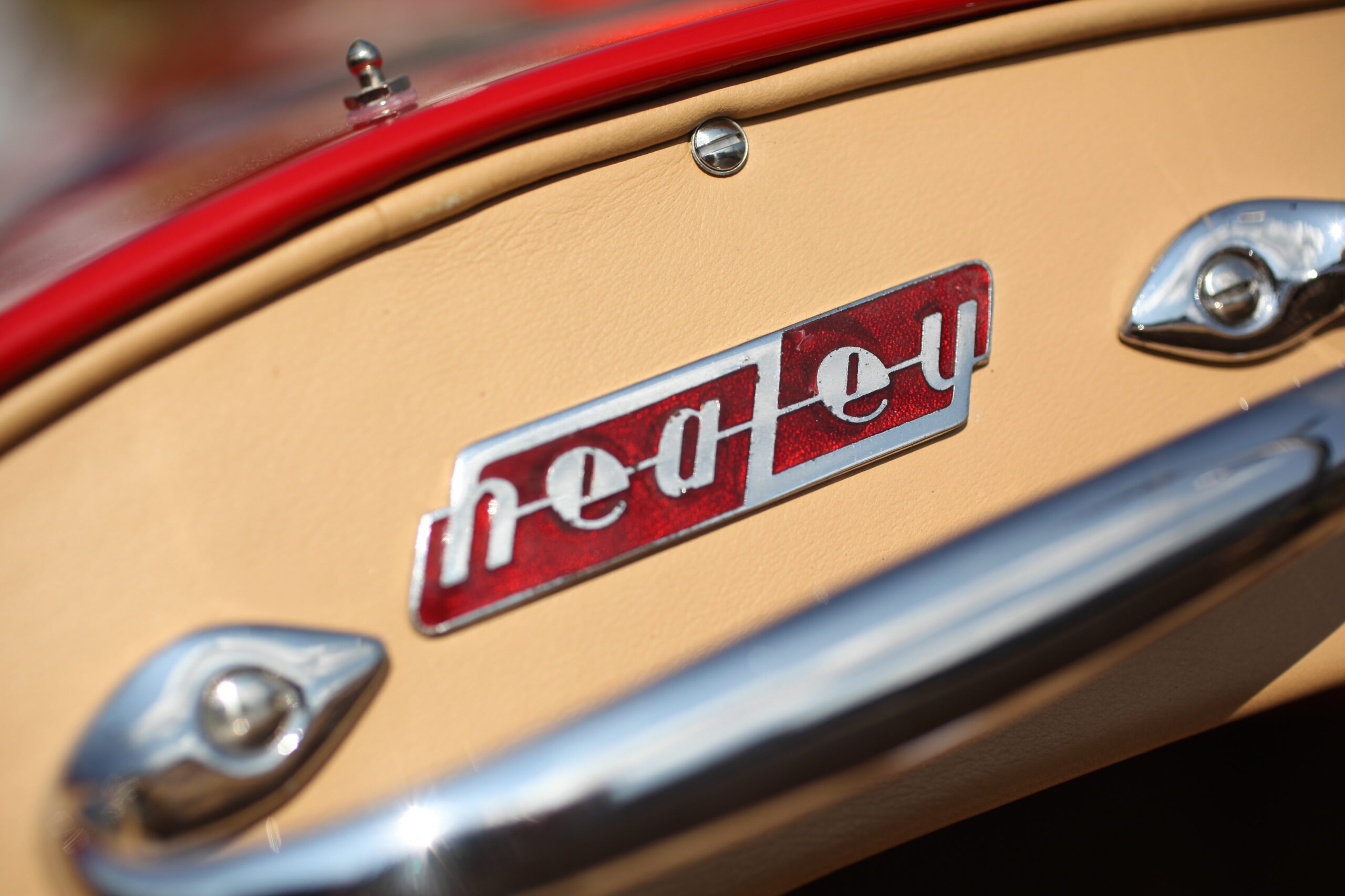 Healey interior emblem. (©Photo by Segura)