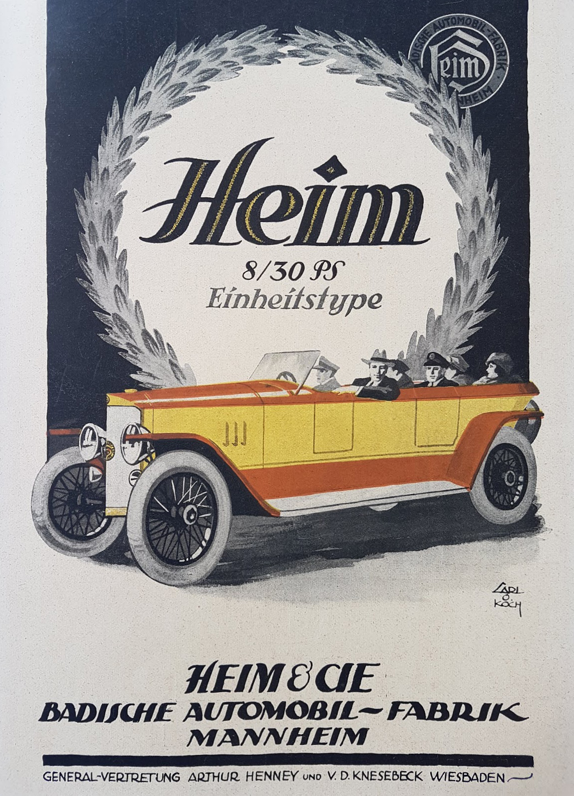 1922 Heim & Cie - Badische Automobile Fabrik, Manheim 8/30 PS Einheitstype ad. (source: Radiator Emblem Collection)