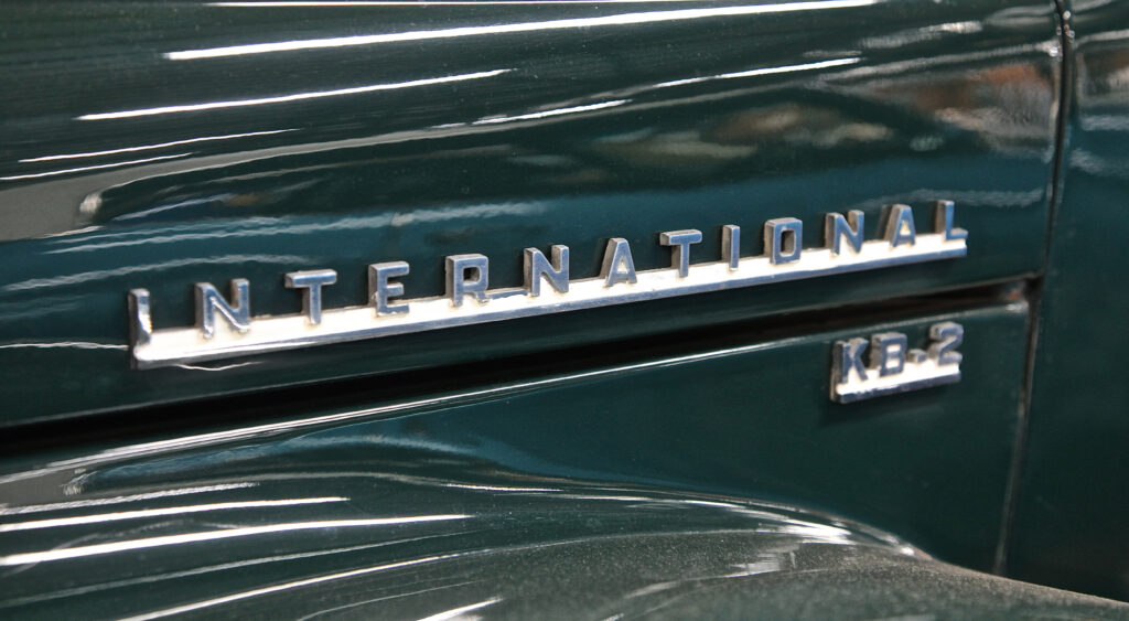 1947 International side hood emblem on a KB2 Panel Truck. (©Photo by Segura)