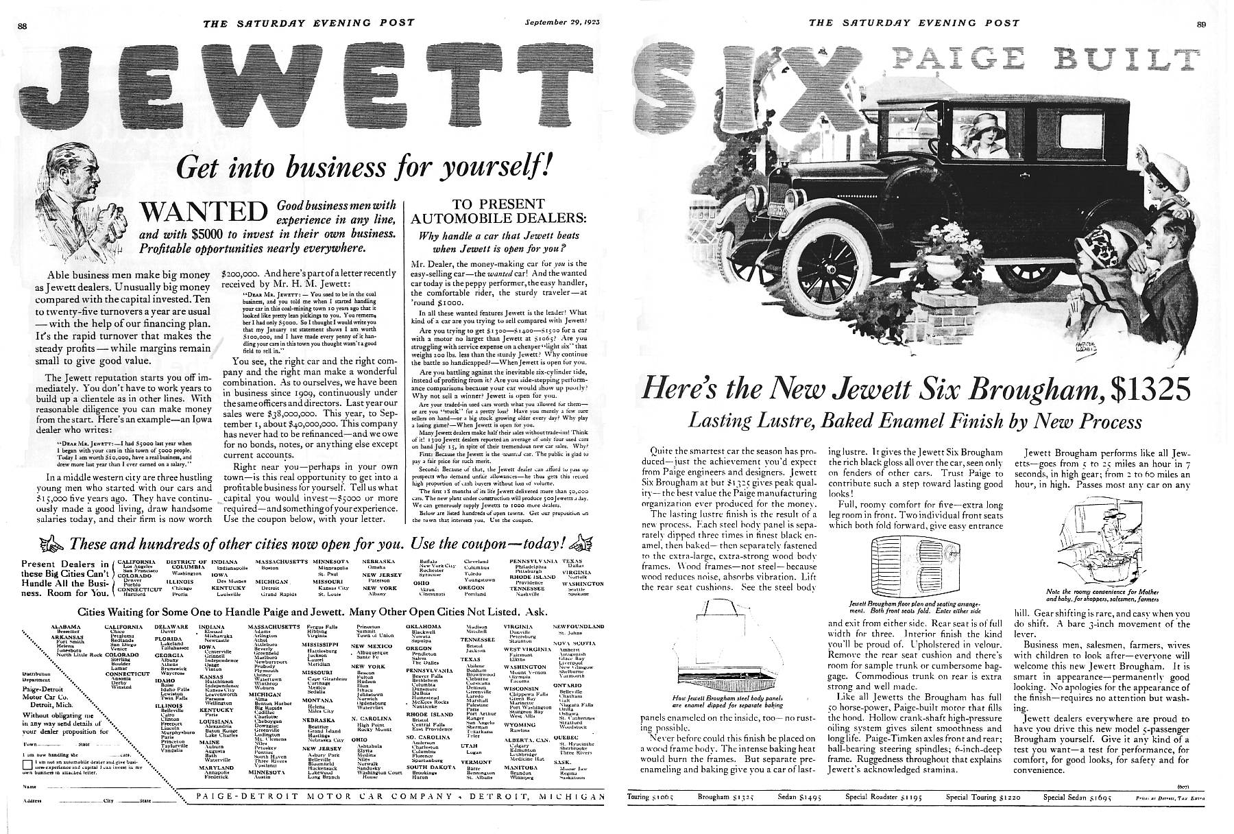 1924 Jewett models ad in The Saturday Evening Post Magazine, September 29, 1923. (source: Bill Roberts)