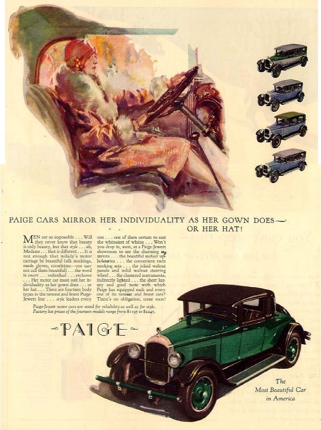 1927 Paige-Jewett models ad in Ladies Home Journal, January, 1927. (source: Bill Roberts)