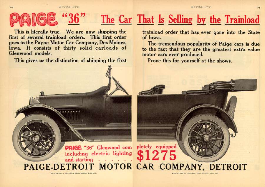 1914 Paige Glenwood ad with new styling. Motor Age Magazine. (source: Bill Roberts)