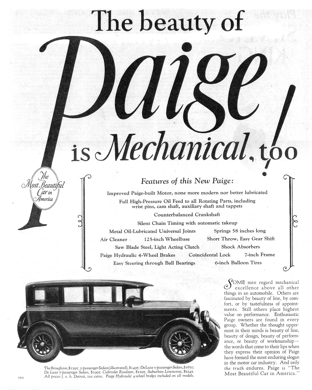 1926 Paige 5-passenger Sedan ad in The Saturday Evening Post, July 3, 1926. (source: Bill Roberts)