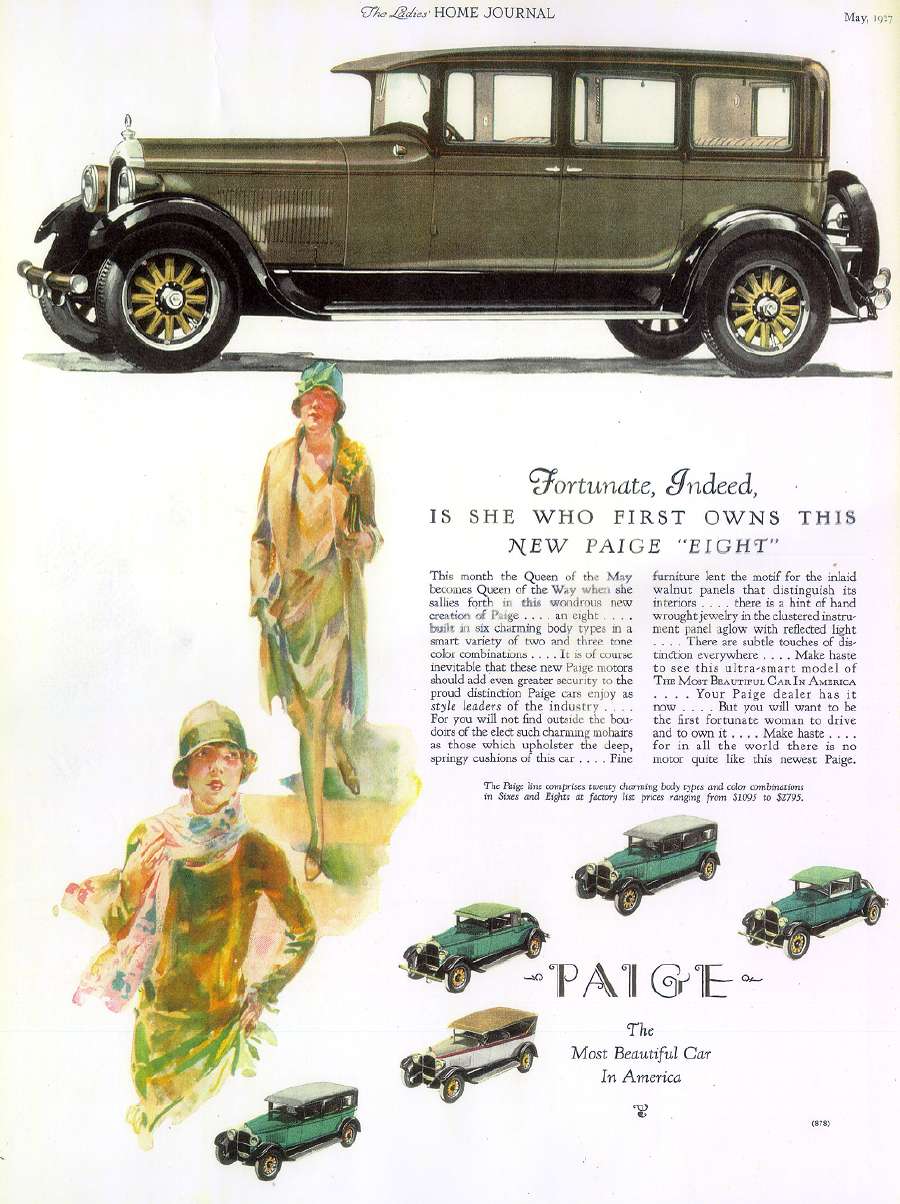 Paige Eight-cylinder Models ad in Ladies Home Journal, May, 1927. (source: Bill Roberts)