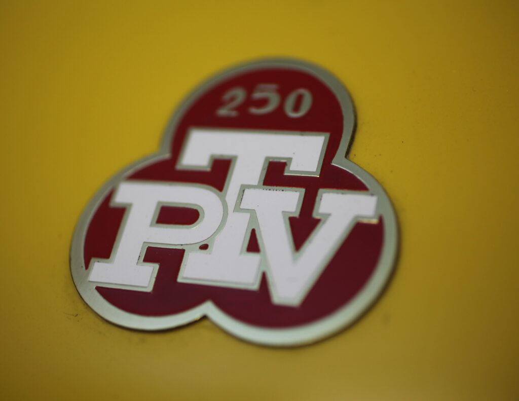 1959 PTV 250 emblem. (©Photo by Segura)