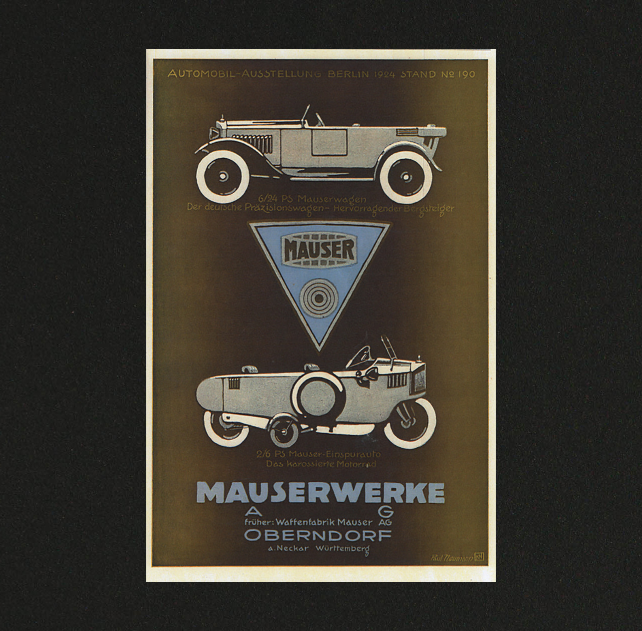 1924 Mauserwerke ad. (source: Radiator Emblem Collection)